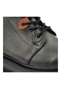 Zielone Botki Artiker Skórzane Obuwie Damskie. Zapięcie: sznurówki. Kolor: zielony. Materiał: skóra. Wzór: kolorowy. Sezon: zima, jesień. Styl: klasyczny #3