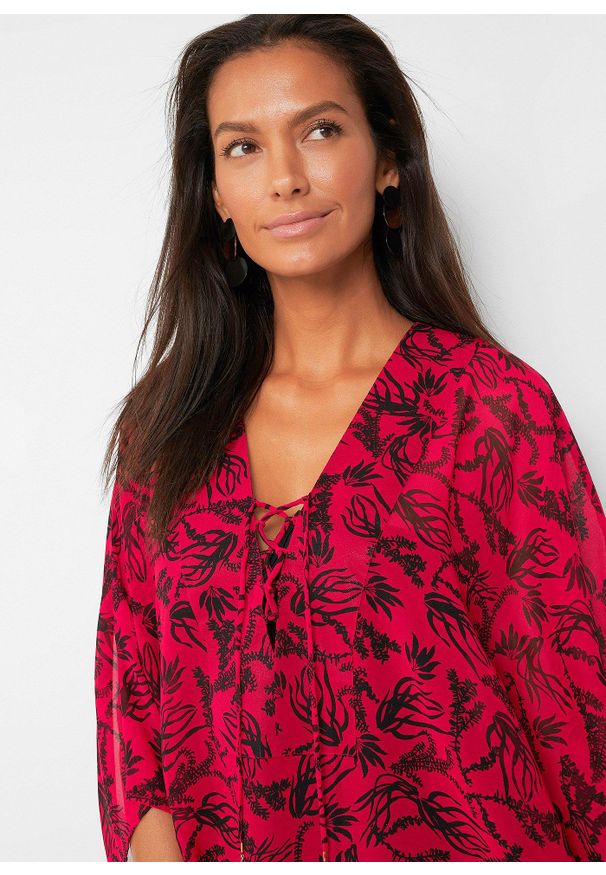 bonprix - Tunika plażowa z lekkiego szyfonu. Okazja: na plażę. Kolor: czerwony. Materiał: szyfon. Styl: casual