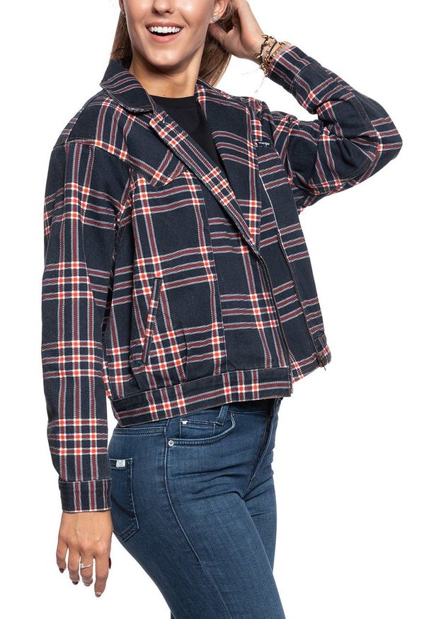 Wrangler - DAMSKA KURTKA JEANSOWA WRANGLER 80´S JACKET INDIGO CHECK W404WZ89M 112128697. Materiał: jeans
