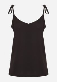 Born2be - Czarny Top z Modalem i Bawełną Ozdobiona Wiązaniem Lilacea. Okazja: na co dzień. Kolor: czarny. Materiał: bawełna. Wzór: aplikacja. Styl: elegancki, casual #7
