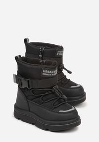 Born2be - Czarne Śniegowce Wodoodporne z Napisem i Paskiem z Klamrą Monariella. Okazja: na co dzień. Zapięcie: klamry. Kolor: czarny. Materiał: dresówka, jeans. Wzór: napisy. Styl: casual #4