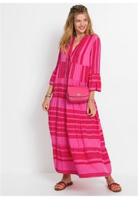 bonprix - Długa sukienka z lejącej wiskozy. Kolor: czerwony. Materiał: wiskoza. Wzór: nadruk, aplikacja. Długość: maxi #3