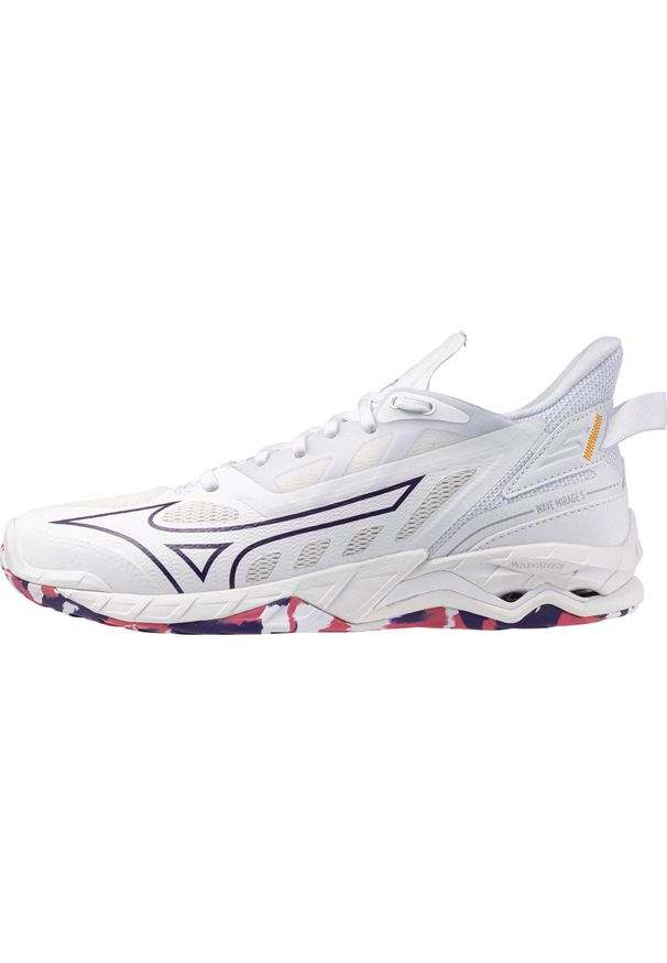 Damskie buty halowe Mizuno Wave Mirage. Kolor: niebieski, wielokolorowy, biały. Model: Mizuno Wave. Sport: piłka ręczna