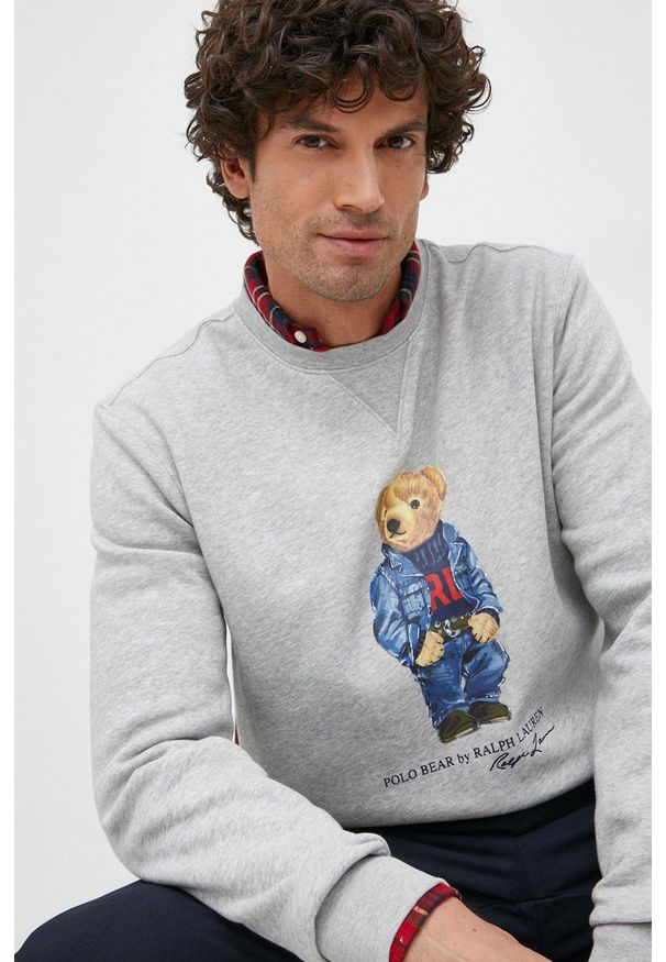 Polo Ralph Lauren bluza męska kolor szary z nadrukiem. Typ kołnierza: polo. Kolor: szary. Wzór: nadruk