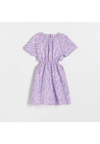 Reserved - Wzorzysta sukienka z lnem - Fioletowy. Kolor: fioletowy. Materiał: len #1