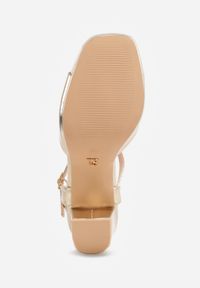 Renee - Złote Sandały VICES na Słupku z Grubą Podeszwą i Skórzaną Wkładką Aziluna. Zapięcie: pasek. Kolor: złoty. Materiał: skóra. Obcas: na słupku. Styl: elegancki #4