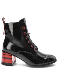 Czarne Botki S.Barski Eleganckie Buty Na Obcasie. Okazja: na co dzień. Zapięcie: pasek. Kolor: czarny. Materiał: skóra ekologiczna, lakier. Wzór: paski. Obcas: na obcasie. Styl: elegancki. Wysokość obcasa: średni