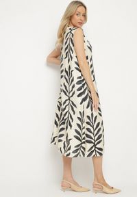 Born2be - Czarna Sukienka z Wiskozą Pudełkowa w Malowany Wzór Hiliona. Kolor: czarny. Materiał: wiskoza #5