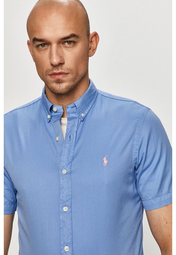 Polo Ralph Lauren - Koszula bawełniana. Typ kołnierza: polo. Kolor: niebieski. Materiał: bawełna. Długość rękawa: krótki rękaw. Długość: krótkie