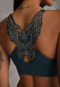 Renee - Ciemnozielony Biustonosz na Szerokich Ramiączkach z Koronką w Cyrkonie Caduria. Kolor: zielony. Materiał: koronka. Rodzaj stanika: wyciągane miseczki. Wzór: koronka #4