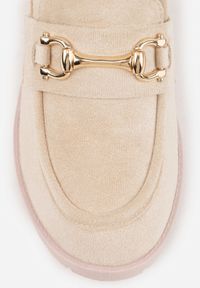 Born2be - Beżowe Półbuty w Stylu Mokasynów na Słupku i Niskiej Platformie z Klamerką Nardica. Kolor: beżowy. Materiał: jeans. Wzór: aplikacja. Obcas: na platformie. Styl: klasyczny, elegancki #7