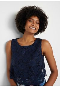 bonprix - Sukienka szyfonowa z delikatną koronką. Kolor: niebieski. Materiał: szyfon, koronka. Wzór: koronka. Typ sukienki: asymetryczne. Styl: elegancki. Długość: midi #3
