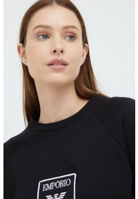 Emporio Armani Underwear bluza damska kolor czarny z aplikacją. Kolor: czarny. Materiał: dzianina. Długość rękawa: raglanowy rękaw. Wzór: aplikacja