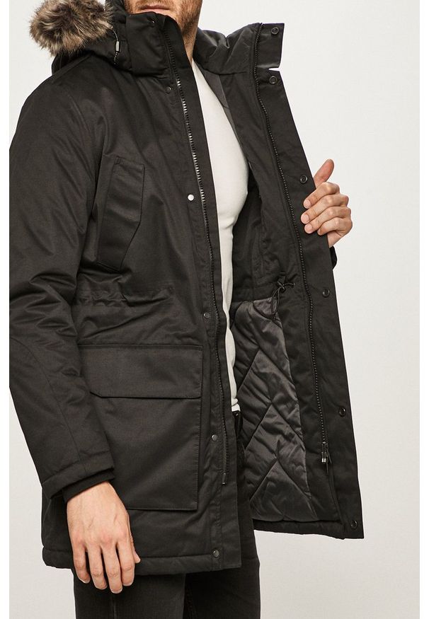 Jack & Jones - Parka. Okazja: na co dzień. Kolor: czarny. Materiał: tkanina, futro. Styl: casual