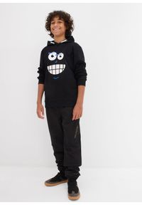 bonprix - Bluza z kapturem z czystej bawełny. Typ kołnierza: kaptur. Kolor: czarny. Materiał: materiał, bawełna. Wzór: aplikacja, nadruk