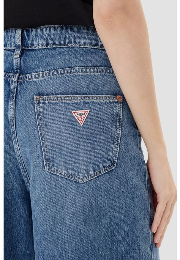 Guess - GUESS Niebieskie jeansy damskie z szeroką nogawką, Rozmiar XS. Okazja: na co dzień. Stan: podwyższony. Kolor: niebieski. Styl: klasyczny, casual