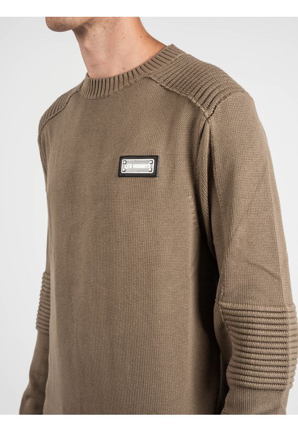 Les Hommes Sweter | LKK122-607U | Motorcycle Jumper | Mężczyzna | Beżowy. Okazja: na co dzień. Kolor: beżowy. Materiał: bawełna. Styl: casual