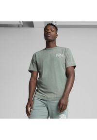 Puma - Męska koszulka z efektem sprania PUMA Class PUMA Green Moon. Kolor: zielony. Materiał: guma. Wzór: nadruk