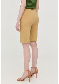 Pinko szorty lniane damskie kolor żółty gładkie high waist. Okazja: na co dzień. Stan: podwyższony. Kolor: żółty. Materiał: len. Wzór: gładki. Styl: casual #2