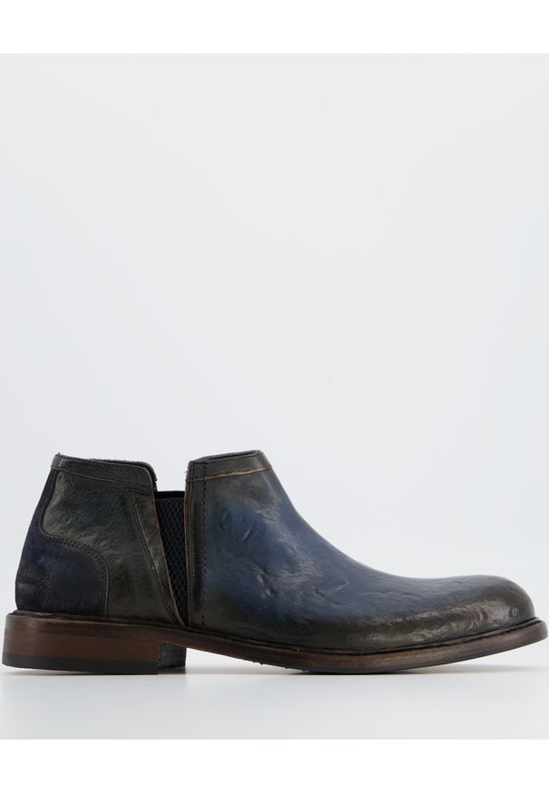 Venezia - GRANATOWE BOTKI MĘSKIE 10031 SAF JEANS. Kolor: niebieski. Materiał: jeans
