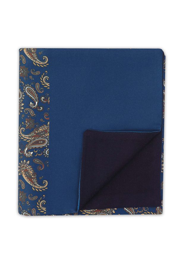 Adam Collection - Elegancki granatowy szal do płaszcza we wzór - paisley L25. Kolor: niebieski. Materiał: wiskoza, tkanina. Wzór: paisley. Styl: elegancki