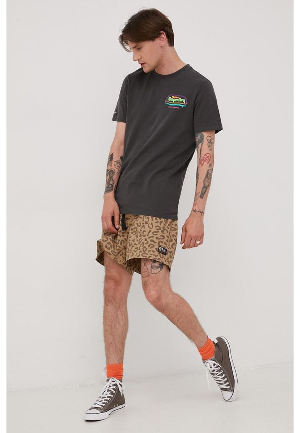 Superdry t-shirt bawełniany kolor szary z nadrukiem. Kolor: szary. Materiał: bawełna. Wzór: nadruk