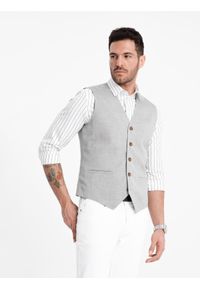 Ombre Clothing - Garniturowa żakardowa męska kamizelka bez klap - jasnoszara V1 OM-BLZV-0106 - XXL. Kolor: szary. Materiał: żakard. Wzór: gładki