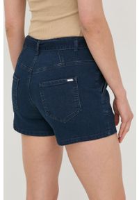 Morgan szorty jeansowe damskie kolor granatowy gładkie high waist. Okazja: na co dzień. Stan: podwyższony. Kolor: niebieski. Materiał: jeans. Wzór: gładki. Styl: casual
