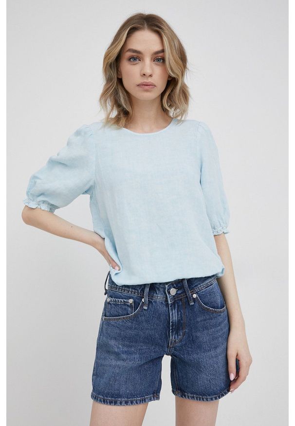 Pepe Jeans szorty jeansowe damskie kolor granatowy medium waist. Okazja: na co dzień. Kolor: niebieski. Materiał: denim. Styl: casual