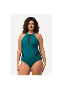 ULLA POPKEN - Damski Kostium kąpielowy dekolt typu halter miękkie miseczki. Kolekcja: plus size. Kolor: zielony. Materiał: elastan, poliamid, materiał