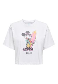 only - ONLY T-Shirt Mickey Minnie 15348126 Biały Regular Fit. Kolor: biały. Materiał: bawełna #6