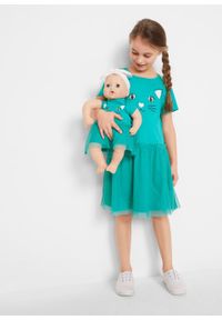 Sukienka dziewczęca + sukienka dla lalki (2 części) bonprix szmaragdowy. Kolor: zielony #4