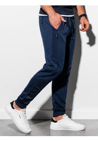 Ombre Clothing - Spodnie męskie dresowe joggery P920 - granatowe - XXL. Kolor: niebieski. Materiał: dresówka