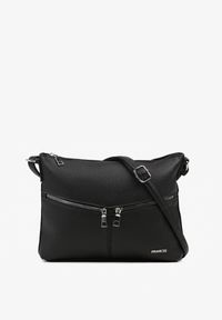 Born2be - Czarna Torebka z Regulowanym Paskiem i Ozdobnymi Suwakami Malarelle. Kolor: czarny. Styl: elegancki