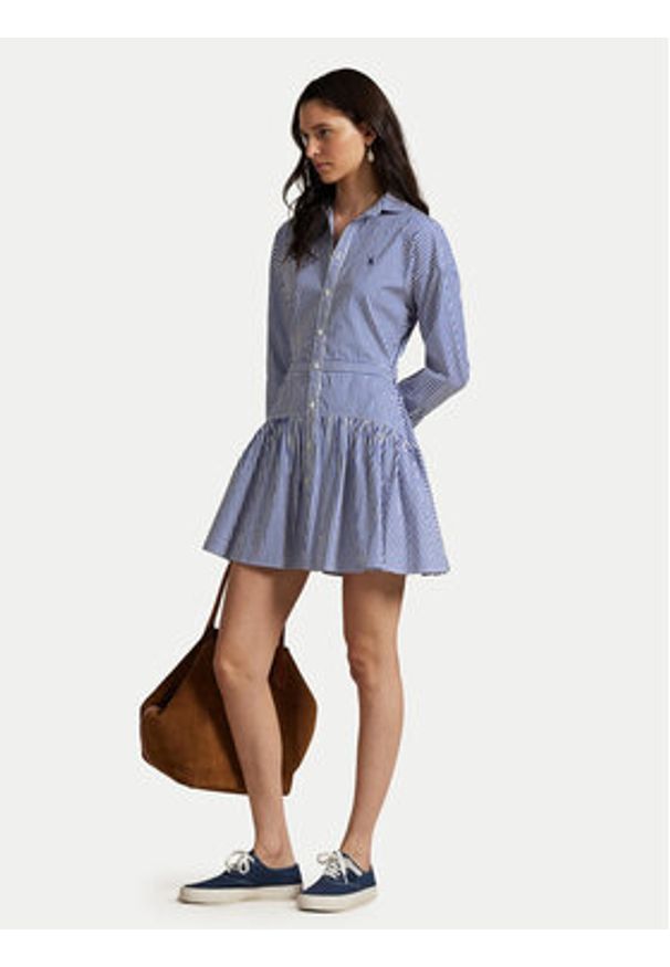 Polo Ralph Lauren Sukienka koszulowa 211972052001 Niebieski Regular Fit. Typ kołnierza: polo. Kolor: niebieski. Materiał: bawełna. Typ sukienki: koszulowe