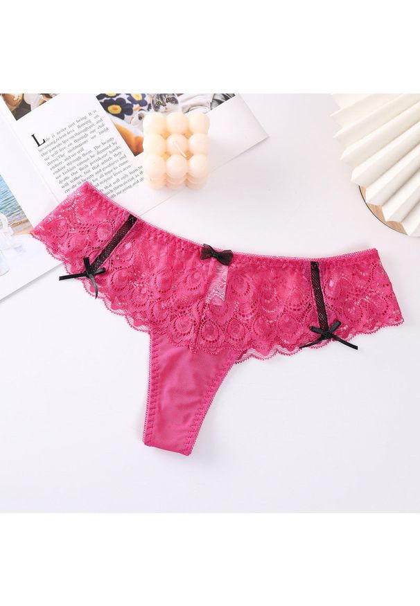 Intica - Stringi koronkowe z kokardkami eleganckie Destini. Kolor: różowy. Materiał: koronka. Wzór: koronka