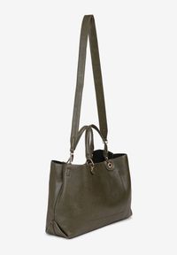 Born2be - Ciemnozielona Dwukomorowa Torebka Typu Shopper Ozdobiona Metalicznymi Aplikacjami Adorrive. Kolor: zielony. Wzór: aplikacja. Dodatki: z aplikacjami. Styl: elegancki