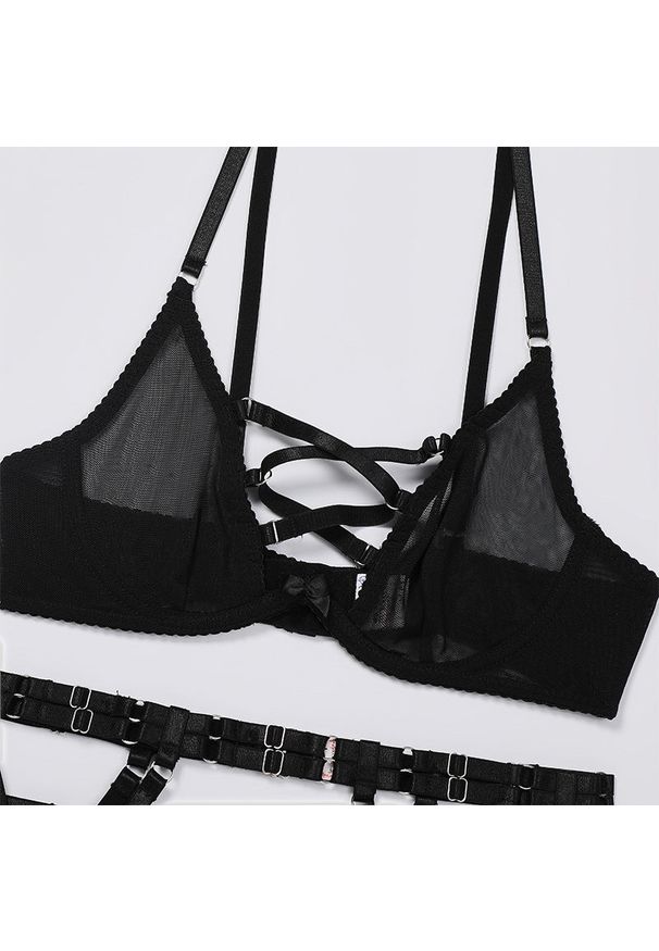Intica - Komplet bielizny harness z elastycznymi paskami na romantyczny wieczór Hemlata. Kolor: czarny. Materiał: materiał