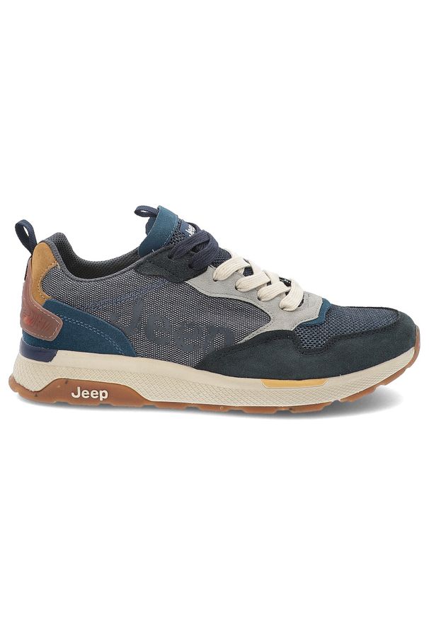 Niebieskie Sneakersy Jeep Sportowe Obuwie Męskie. Okazja: na co dzień, na spacer. Kolor: niebieski. Materiał: zamsz, materiał. Szerokość cholewki: normalna. Sport: turystyka piesza