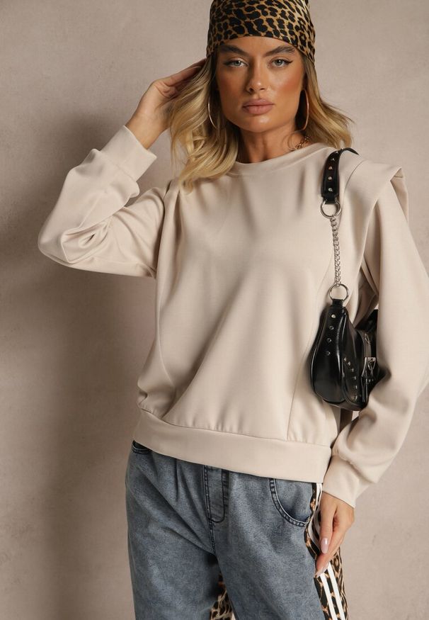 Renee - Beżowa Bluza z Wiskozą z Szerokimi Ramionami Alioris. Okazja: na co dzień. Kolor: beżowy. Materiał: wiskoza. Styl: elegancki, casual