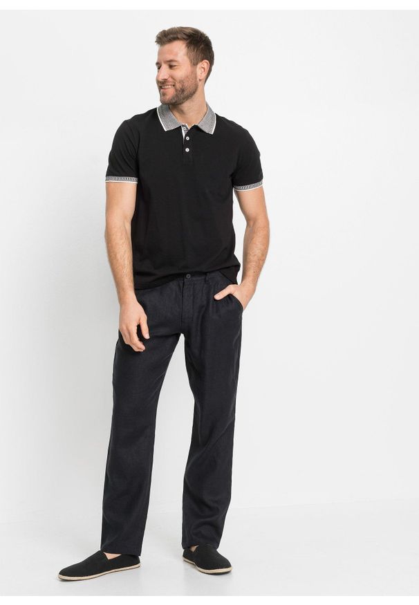 bonprix - Spodnie chinosy z czystego lnu, regular fit, prosta nogawka. Kolor: czarny. Materiał: len. Styl: klasyczny