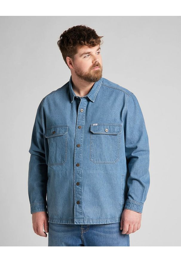 Lee - MĘSKA KOSZULA JEANSOWA LEE WORKWEAR OVERSHIRT GREY BALA L68DMMOJ. Materiał: jeans