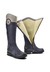 Granatowe Kozaki Karino Damskie Wygodne Obuwie. Okazja: na spacer. Kolor: niebieski. Materiał: zamsz, skóra. Sezon: jesień. Styl: elegancki #3