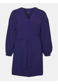 Vero Moda Curve Sukienka koszulowa 10299117 Granatowy Regular Fit. Kolor: niebieski. Materiał: syntetyk. Typ sukienki: koszulowe