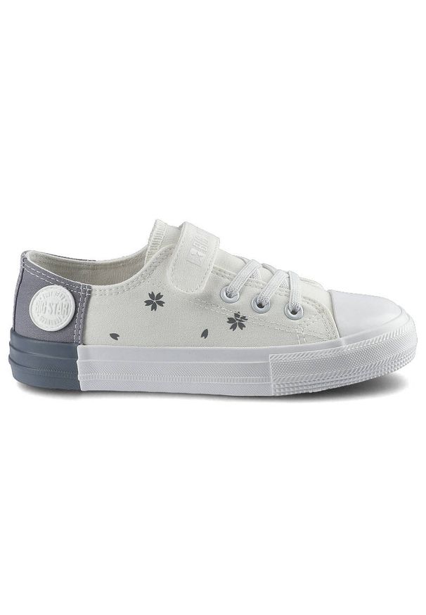 Big-Star - Białe Trampki Big Star Dziecięce Buty Na Rzep. Zapięcie: rzepy. Kolor: szary. Materiał: guma, materiał. Szerokość cholewki: normalna. Wzór: aplikacja, kwiaty. Styl: wizytowy