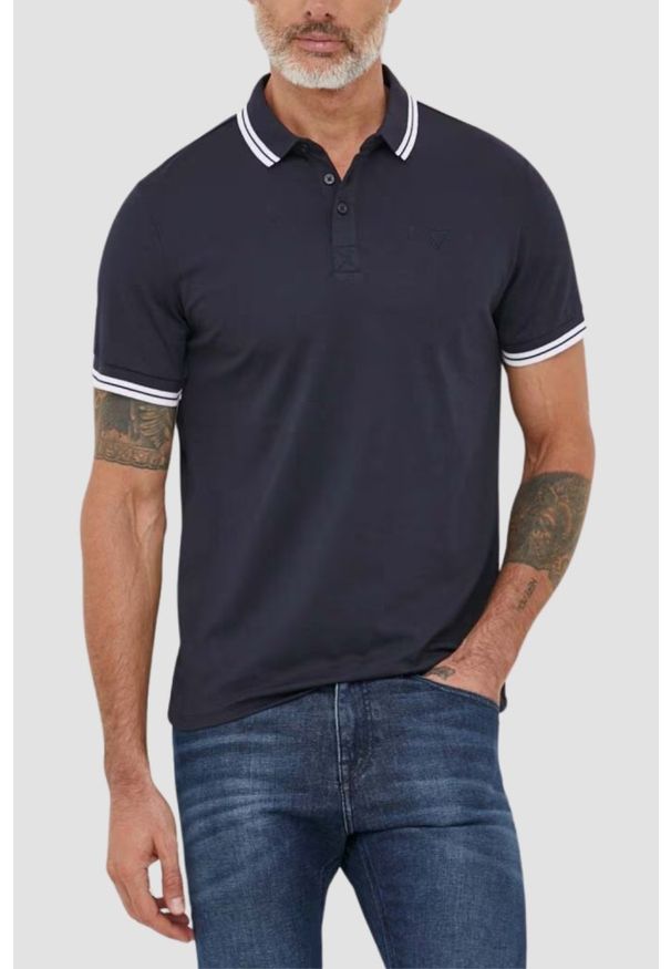 Guess - GUESS Granatowe męskie polo Pique. Typ kołnierza: polo. Kolor: niebieski
