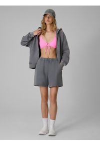 4f - 4F Bluza dresowa oversize z kapturem damska - szara S. Okazja: na spacer, na co dzień, na plażę, do domu. Typ kołnierza: kaptur. Kolor: szary. Materiał: dresówka. Wzór: nadruk. Sezon: lato. Styl: wakacyjny, casual, sportowy #2