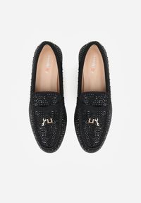 Renee - Czarne Mokasyny z Cyrkoniami i Ozdobami Distantsteam. Okazja: na co dzień. Kolor: czarny. Materiał: jeans. Wzór: aplikacja. Styl: glamour, casual #9