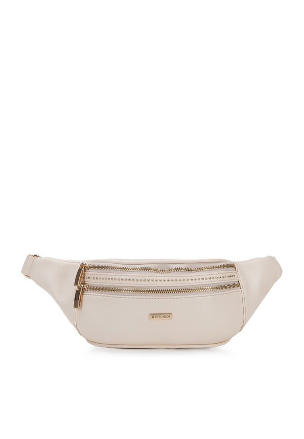 Wittchen - Damska torebka nerka z nitami. Kolor: kremowy. Materiał: skóra ekologiczna