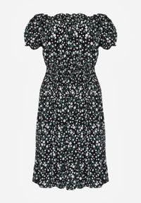 Born2be - Czarna Bawełniana Sukienka Hiszpanka w Kwiaty z Marszczoną Gumką w Talii Rosaliya. Typ kołnierza: dekolt hiszpanka. Kolor: czarny. Materiał: bawełna. Wzór: kwiaty #3